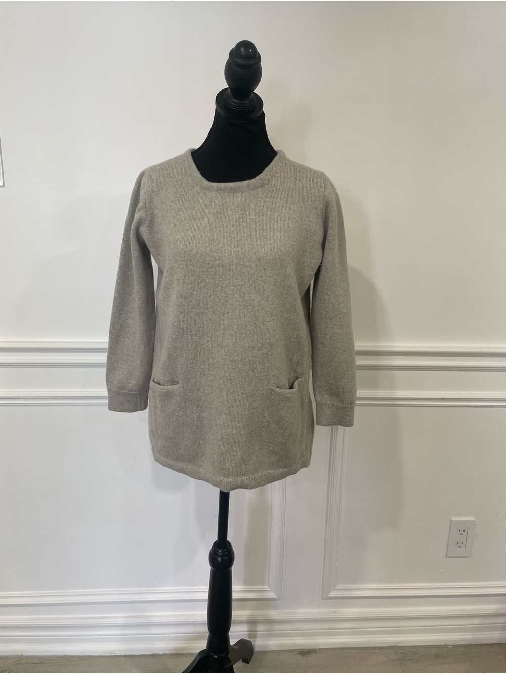 J. Crew Merino Wool Light Grey Crewneck Pocket Sweater